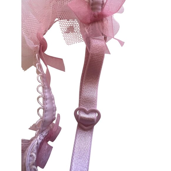 For Love & Lemons Pink Heart Mesh Corset Top With Ruffle Trim XXS - Picture 14 of 16